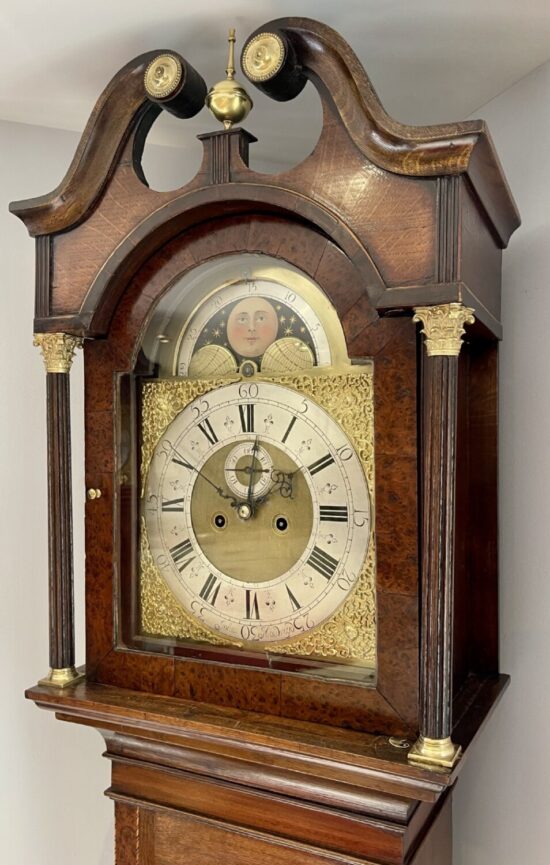 Walnut & Oak Georgian Moonphase Longcase Clock 12