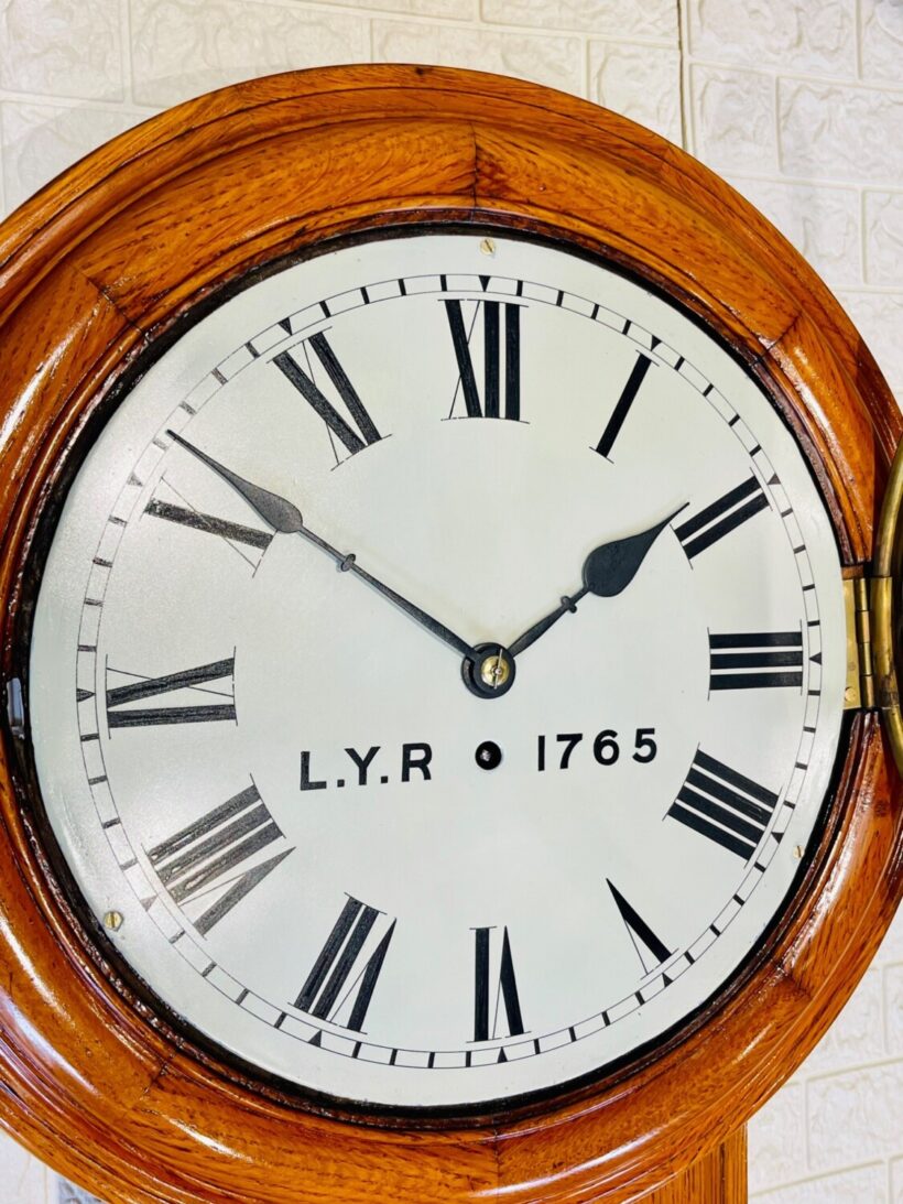 Lancs yorks Railway Oak Fusee Drop Dial Clock 12