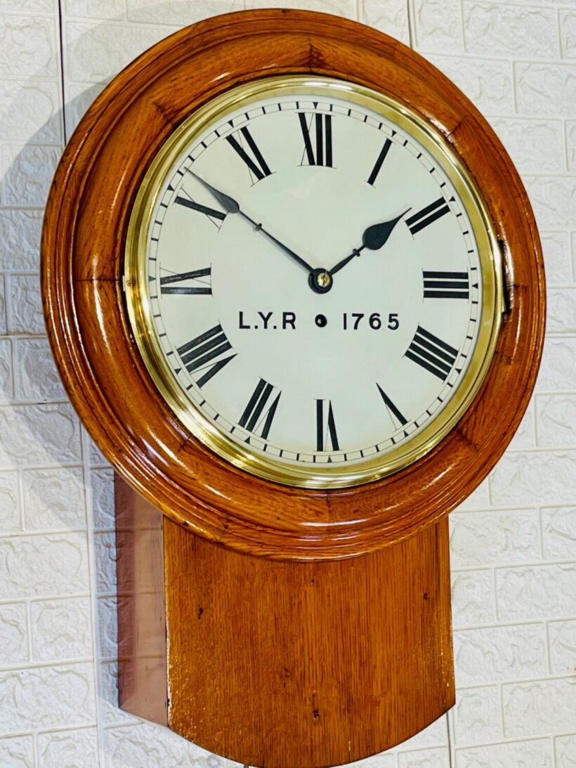 Lancs yorks Railway Oak Fusee Drop Dial Clock 2